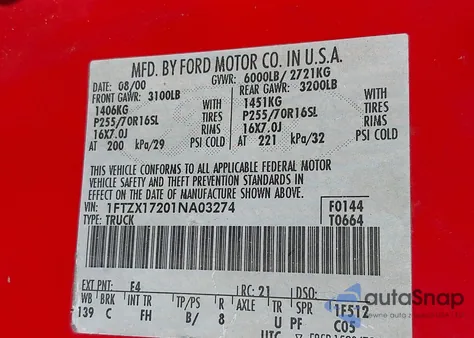 2001 Ford F-150 Xl/Xlt from USA, damaged, VIN 1FTZX17201NA03274